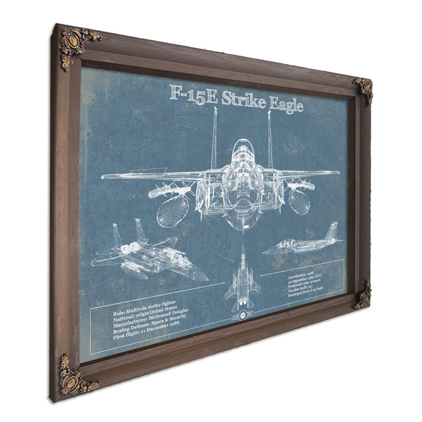 McDonnell Douglas F-15E Strike Eagle Vintage Aviation Blueprint Military Print - Custom Name and Squadron Text