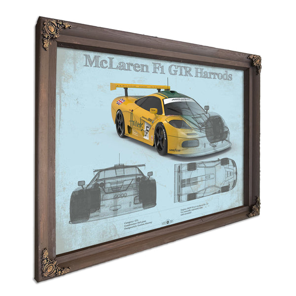 McLaren F1 GTR Harrods Blueprint Vintage Auto Print