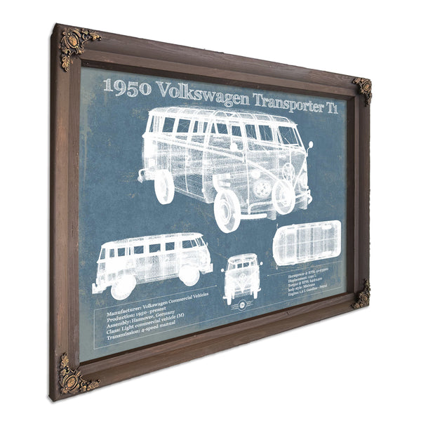 1950 Volkswagen Transporter T1 Vintage Blueprint Auto Print