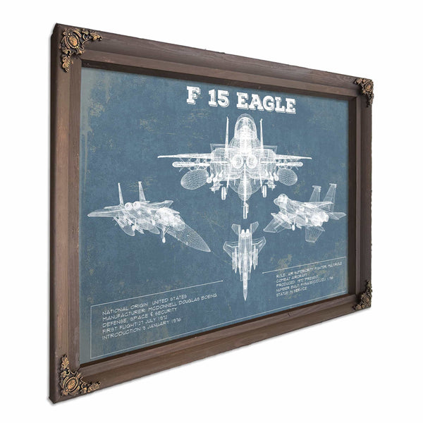 F-15 Eagle Vintage Aviation Blueprint Military Print - Custom Name and Squadron Text