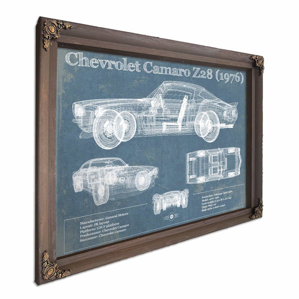 Chevrolet Camaro Z28 1976 Vintage Blueprint Auto Print