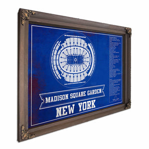 New York Rangers Team Colors - Madison Square Garden Vintage Hockey Blueprint NHL Print