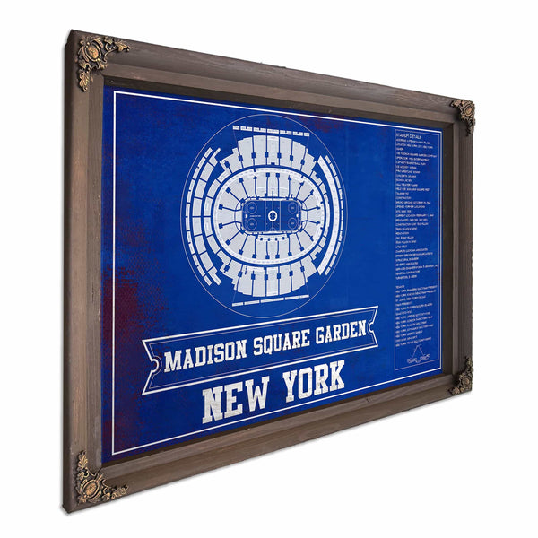 New York Rangers Team Colors - Madison Square Garden Vintage Hockey Blueprint NHL Print