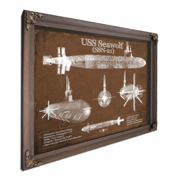 USS Seawolf (SSN-21) Blueprint Original Military Wall Art - Customizable