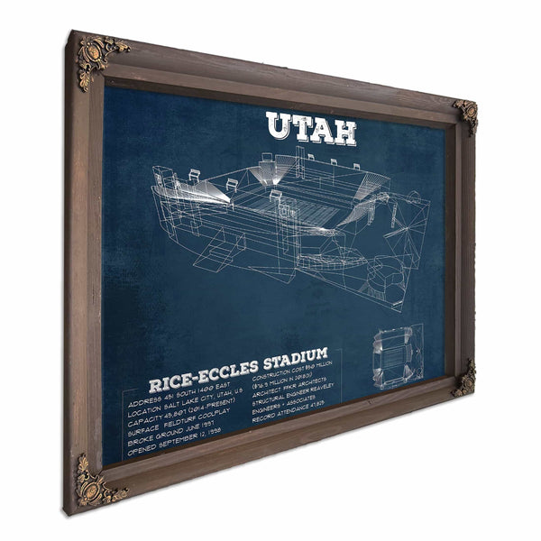 Utah Utes Wall Art - Vintage Rice–Eccles StadiumBlueprint Art Print