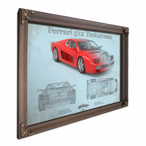 Ferrari 512 Testarossa Blueprint Vintage Auto Print