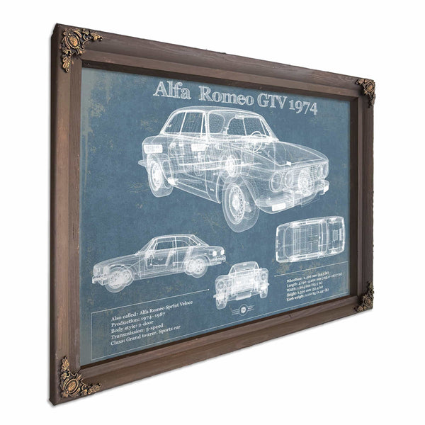 Alfa Romeo GTV 1974 Bel Air Sport Coupé Blueprint Vintage Auto Print