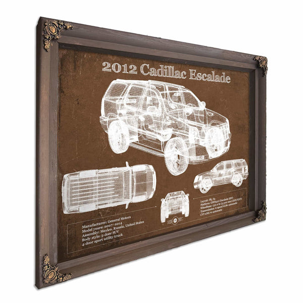 2012 Cadillac Escalade Blueprint Vintage Auto Print