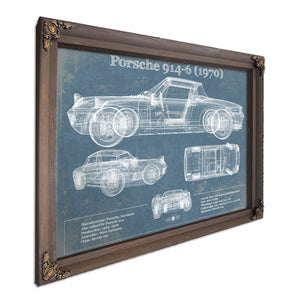 1970 Porsche 914-6 Vintage Blueprint Auto Print
