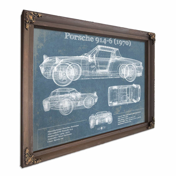 1970 Porsche 914-6 Vintage Blueprint Auto Print