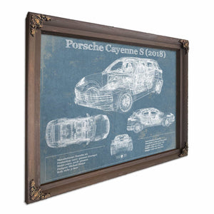 Porsche Cayenne S 2018 Vintage Blueprint Auto Print