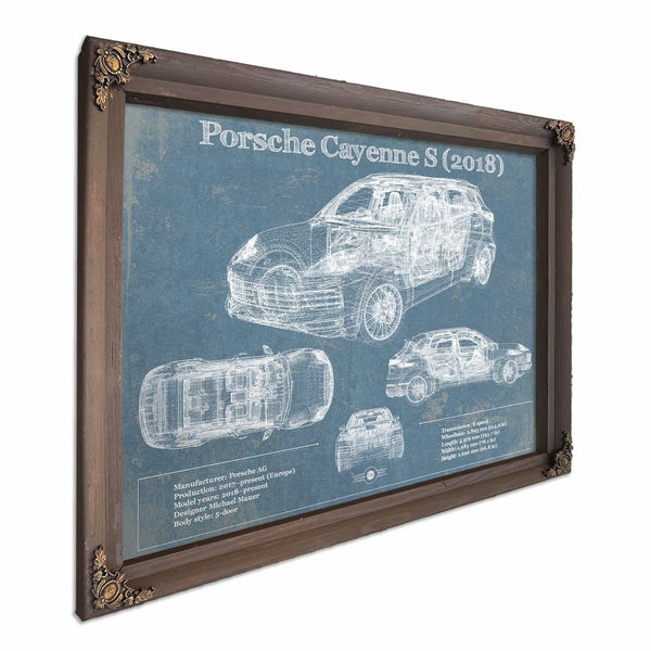 Porsche Cayenne S 2018 Vintage Blueprint Auto Print