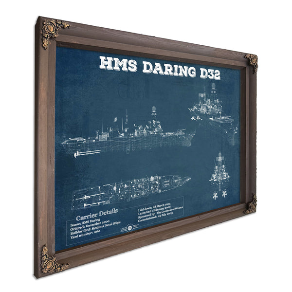 HMS Daring (D32) Blueprint Original Military Wall Art - Customizable