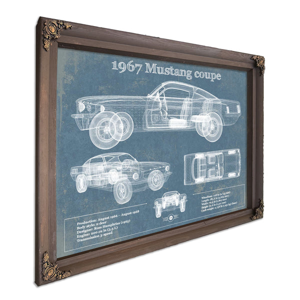 1967 Mustang coupe Blueprint Vintage Auto Print