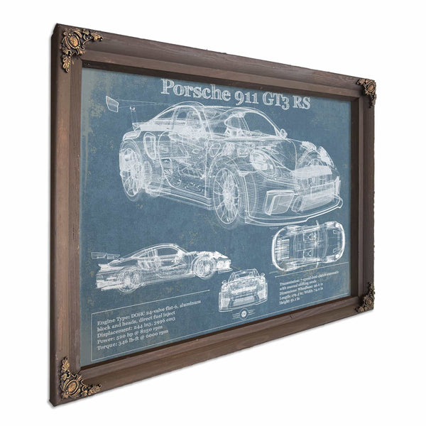 Porsche 911 GT3 RS Vintage Blueprint Auto Print