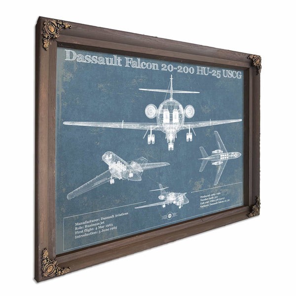 Dassault Falcon 20-200 HU-25 USCG Vintage Aviation Blueprint Print - Custom Pilot Name can be Added