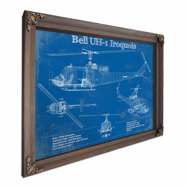 Bell UH-1 Iroquois (Huey) Vintage Blueprint Helicopter Print