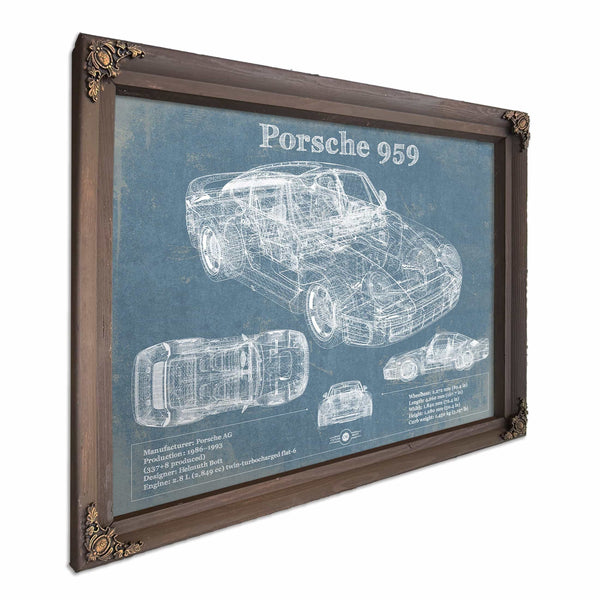 Porsche 959 Vintage Blueprint Auto Print