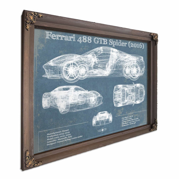 Ferrari 488 GTB Spider (2016) Blueprint Vintage Auto Print