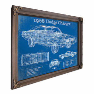 1968 Dodge Charger Vintage Blueprint Auto Print