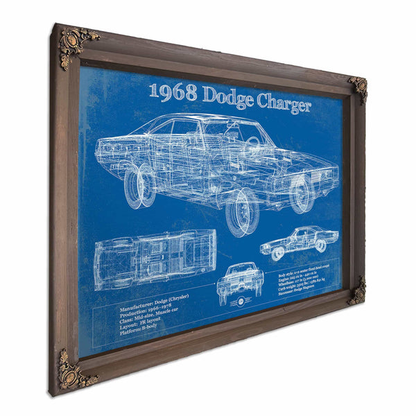 1968 Dodge Charger Vintage Blueprint Auto Print