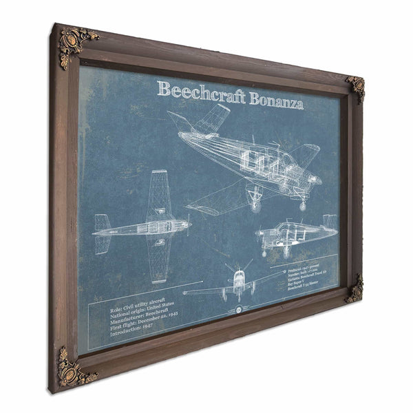 Beechcraft Bonanza Vintage Blueprint Airplane Print
