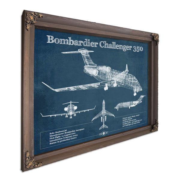 Bombardier Challenger 350 Vintage Aviation Blueprint Print - Custom Pilot Name can be Added