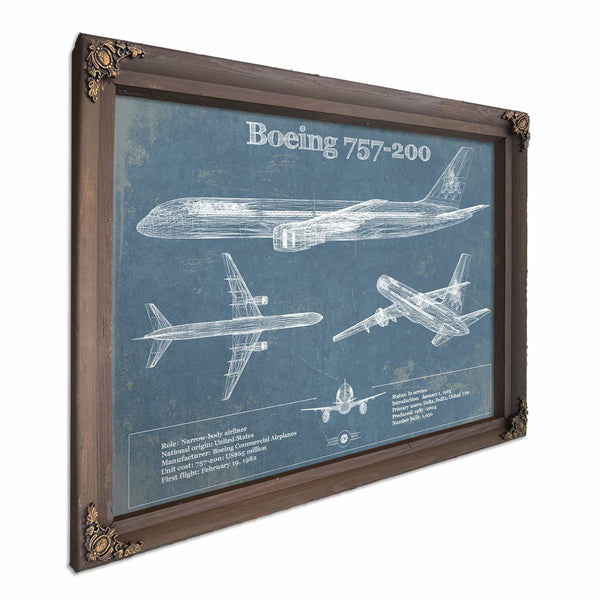 Boeing 757-200 Vintage Original Blueprint Art Print - Custom Pilot Name Can Be Added