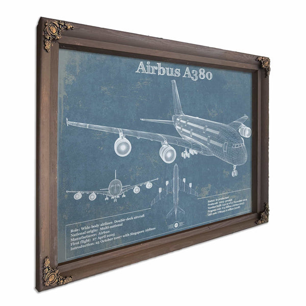 Airbus A380 Vintage Aviation Blueprint Print - Custom Pilot Name can be Added
