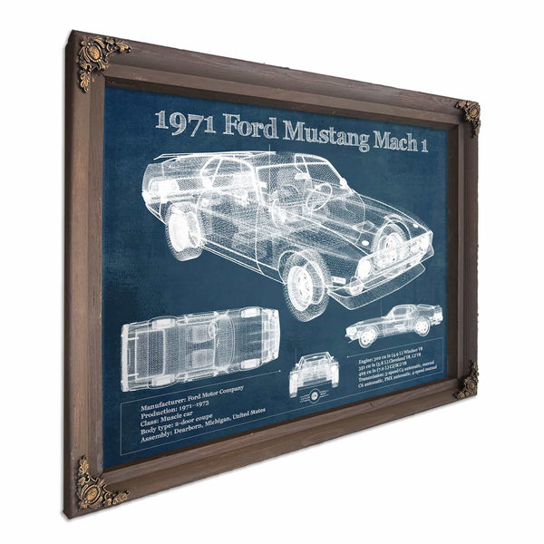1971-1973 Ford Mustang Mach 1 First Gen Mustang Facelift Vintage Blueprint Auto Print