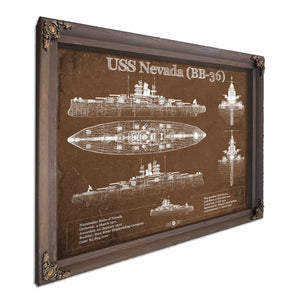 USS Nevada (BB-36) Battleship Blueprint Original Military Wall Art - Customizable