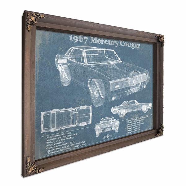 1967 Mercury Cougar Vintage Blueprint Auto Print