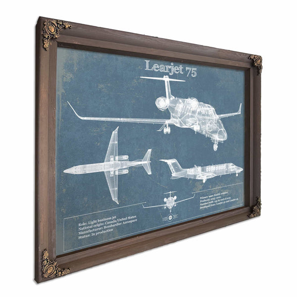 Learjet 75 Vintage Blueprint Airplane Print