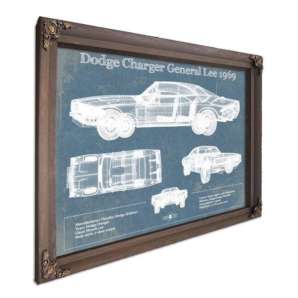 Dodge Charger (Mk2) (B Body) General Lee 1969 Vintage Blueprint Auto Print