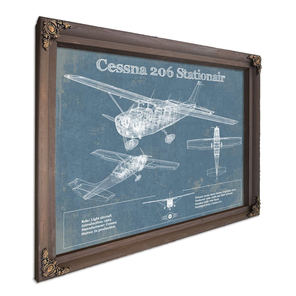Cessna 206 Stationair Vintage Blueprint Airplane Print