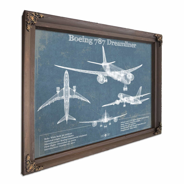 Boeing 787 Dreamliner Vintage Aviation Blueprint Print - Custom Pilot Name Can Be Added