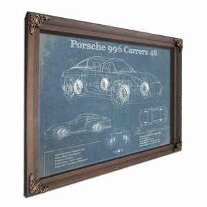 Porsche 996 Carrera 4S Vintage Blueprint Auto Print