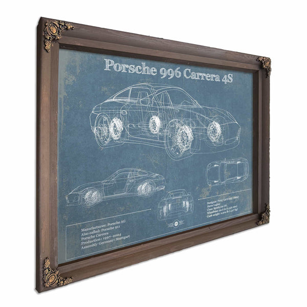 Porsche 996 Carrera 4S Vintage Blueprint Auto Print