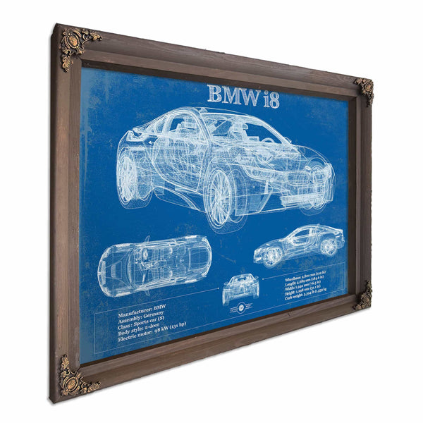 BMW I8 Vintage Blueprint Auto Print