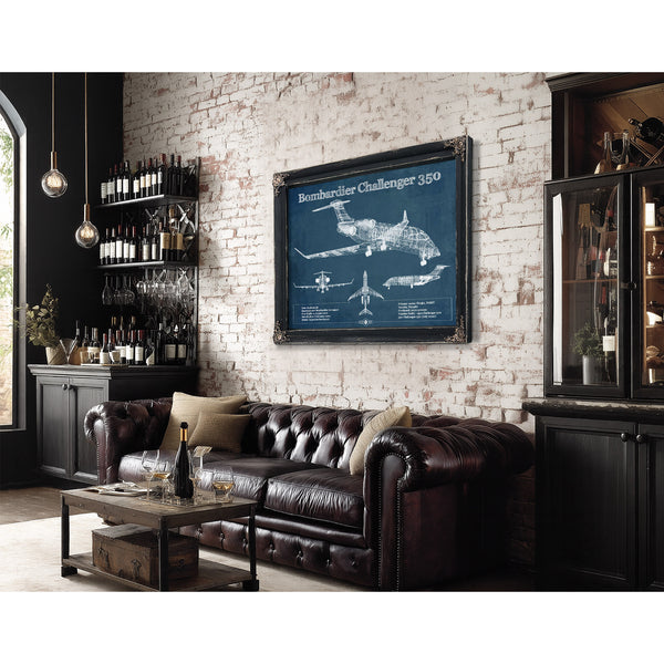 Bombardier Challenger 350 Vintage Aviation Blueprint Print - Custom Pilot Name can be Added