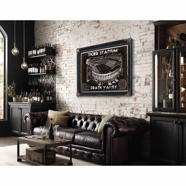 Tiger Stadium Art - LSU Tigers Vintage Stadium & Blueprint Art Print