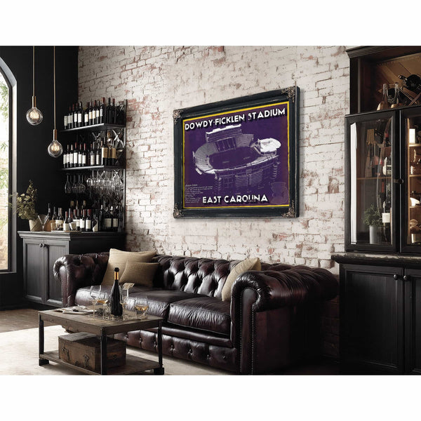 East Carolina Pirates - Dowdy–Ficklen Stadium Vintage Blueprint Wall Art