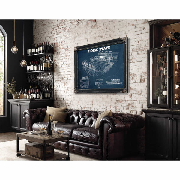 Boise State Broncos Art - Vintage Boise State Stadium Blueprint Art Print