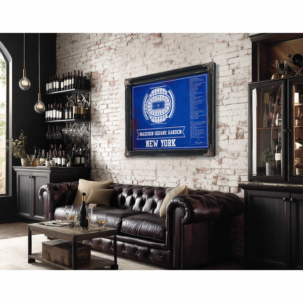 New York Rangers Team Colors - Madison Square Garden Vintage Hockey Blueprint NHL Print