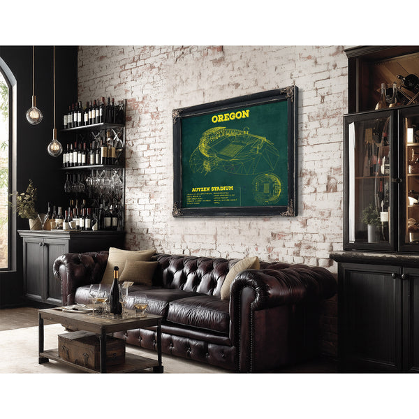 Vintage Autzen Stadium Blueprint - Oregon Ducks Football Print