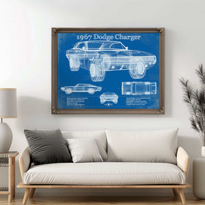 1967 Dodge Charger Vintage Blueprint Auto Print