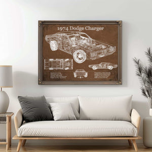 1974 Dodge Charger Vintage Blueprint Auto Print