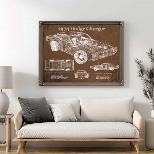 1974 Dodge Charger Vintage Blueprint Auto Print