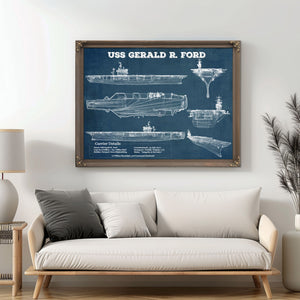 USS Gerald R. Ford (CVN-78) Aircraft Carrier Blueprint Original Military Wall Art - Customizable