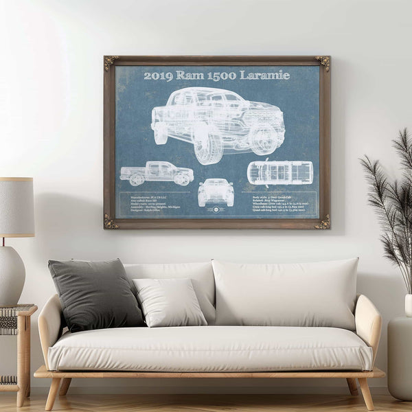 Dodge Ram 1500 Laramie 2019 Vintage Blueprint Auto Print